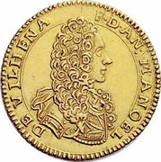 Malta 4 Zecchini Antonio Manoel de Vilhena 1725 KM# 185 F∙D∙AN: MANOEL DE VILHENA coin obverse Malta 4 Zecchini Antonio Manoel de Vilhena 1725 KM# 185 F∙D∙AN: MANOEL DE VILHENA coin obverse