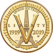 USA $5 (American Legion 100th Anniversary) IN GOD WE TRUST LIBERTY V 1919 2019 coin obverse USA $5 (American Legion 100th Anniversary) IN GOD WE TRUST LIBERTY V 1919 2019 coin obverse