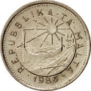 Malta 5 Cents 1986 Proof KM# 77 Reform Coinage ∙REPUBBLIKA∙TA'∙MALTA∙ 1986 coin obverse Malta 5 Cents 1986 Proof KM# 77 Reform Coinage ∙REPUBBLIKA∙TA'∙MALTA∙ 1986 coin obverse