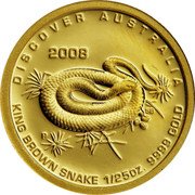 Australia 5 Dollars Discover Australia - King Brown Snake 2008 DISCOVER AUSTRALIA 2006 KING BROWN SNAKE 1/25 OZ. 9999 GOLD coin reverse Australia 5 Dollars Discover Australia - King Brown Snake 2008 DISCOVER AUSTRALIA 2006 KING BROWN SNAKE 1/25 OZ. 9999 GOLD coin reverse
