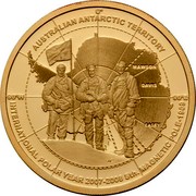 Australia 5 Dollars International Polar Year. Mawson Davis & Casey 2009 Proof AUSTRALIAN ANTARCTIC TERRITORY 90'W 90'E MAWSON DAVIS CASEY INTERNATIONAL POLAR YEAR 2007-2008 STH. MAGNETIC POLE - 1909 coin reverse Australia 5 Dollars International Polar Year. Mawson Davis & Casey 2009 Proof AUSTRALIAN ANTARCTIC TERRITORY 90'W 90'E MAWSON DAVIS CASEY INTERNATIONAL POLAR YEAR 2007-2008 STH. MAGNETIC POLE - 1909 coin reverse