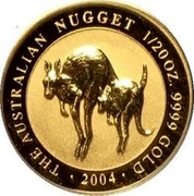 Australia 5 Dollars Kangaroos (Jumping) 2004 Proof THE AUSTRALIAN NUGGET 1/20 OZ. 9999 GOLD • 2004 • coin reverse Australia 5 Dollars Kangaroos (Jumping) 2004 Proof THE AUSTRALIAN NUGGET 1/20 OZ. 9999 GOLD • 2004 • coin reverse