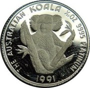 Australia 5 Dollars (Koala) KM# 170 THE AUSTRALIAN KOALA 1/20 OZ 9995 PLATINUM 1991 coin reverse Australia 5 Dollars (Koala) KM# 170 THE AUSTRALIAN KOALA 1/20 OZ 9995 PLATINUM 1991 coin reverse
