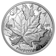 Canada 5 Dollars Maple Leaf 25th Anniversary. High Relief Piedfort 2013 Proof KM# 1525 CANADA 9999 2013 FINE SILVER 1 OZ ARGENT PUR coin reverse Canada 5 Dollars Maple Leaf 25th Anniversary. High Relief Piedfort 2013 Proof KM# 1525 CANADA 9999 2013 FINE SILVER 1 OZ ARGENT PUR coin reverse