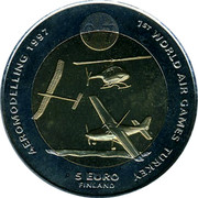 Finland 5 Euro 1st World Air Games - Aeromodelling 1997 UNC 1ST WORLD AIR GAMES TURKEY AEROMODELLING 1997 5 EURO FINLAND coin reverse