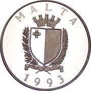 Malta 5 Liri - 10 ECU 430 years Defense of Christian Europe 1993 Proof KM# 104 MALTA 1993 coin obverse Malta 5 Liri - 10 ECU 430 years Defense of Christian Europe 1993 Proof KM# 104 MALTA 1993 coin obverse