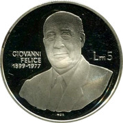 Malta 5 Liri 25th Anniversary of Central Bank (1993) KM# 102 GIOVANNI FELICE 1899 - 1977 LM5 coin obverse Malta 5 Liri 25th Anniversary of Central Bank (1993) KM# 102 GIOVANNI FELICE 1899 - 1977 LM5 coin obverse