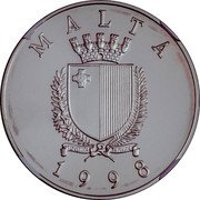 Malta 5 Liri 30th Anniversaru of the Central Bank 1998 Proof KM# 111 MALTA 1998 coin obverse Malta 5 Liri 30th Anniversaru of the Central Bank 1998 Proof KM# 111 MALTA 1998 coin obverse