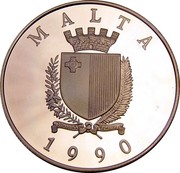 Malta 5 Liri Entry of Malta to European Economic Community 1990 Proof KM# 91 MALTA 1990 coin obverse