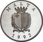 Malta 5 Liri George Cross Award 1992 Proof KM# 100 MALTA 1992 coin obverse