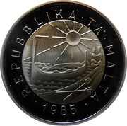 Malta 5 Liri L'Isle Adam 1985 Prooflike KM# 74 • REPUBLIKA • TA' • MALTA • 1985 coin obverse Malta 5 Liri L'Isle Adam 1985 Prooflike KM# 74 • REPUBLIKA • TA' • MALTA • 1985 coin obverse