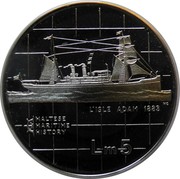 Malta 5 Liri L'Isle Adam 1985 Prooflike KM# 74 L'ISLE ADAM 1883 MALTESE MARITIME HISTORY LM 5 coin reverse Malta 5 Liri L'Isle Adam 1985 Prooflike KM# 74 L'ISLE ADAM 1883 MALTESE MARITIME HISTORY LM 5 coin reverse