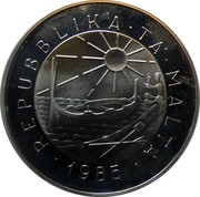 Malta 5 Liri Maritime history 1985 Prooflike KM# 72 ∙ REPUBBLIKA ∙ TA' ∙ MALTA ∙ 1985 coin obverse