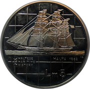 Malta 5 Liri Maritime history 1985 Prooflike KM# 72 MALTA 1862 MALTESE MARITIME HISTORY LM 5 coin reverse