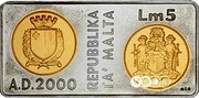 Malta 5 Liri Millennium 2000 Proof KM# 114 A.D. 2000 REPUBLIKA TA' MALTA LM5 coin reverse Malta 5 Liri Millennium 2000 Proof KM# 114 A.D. 2000 REPUBLIKA TA' MALTA LM5 coin reverse