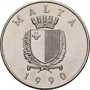 Malta 5 Liri Papal visit no 48 1990 Proof KM# 90 MALTA 1990 coin obverse