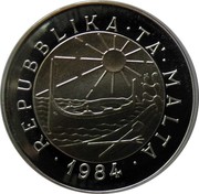 Malta 5 Liri Strangier 1984 Prooflike KM# 67 • REPUBLIKA • TA' • MALTA • 1984 coin obverse Malta 5 Liri Strangier 1984 Prooflike KM# 67 • REPUBLIKA • TA' • MALTA • 1984 coin obverse