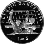 Malta 5 Liri Summer Olympic Games 1996 Atlanta 1996 Proof KM# 110 MALTA REPUBLIKKA TA' MALTA 1996 coin reverse Malta 5 Liri Summer Olympic Games 1996 Atlanta 1996 Proof KM# 110 MALTA REPUBLIKKA TA' MALTA 1996 coin reverse