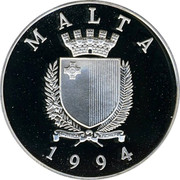 Malta 5 Liri Valletta 1994 Proof KM# 108 MALTA REPUBLIKKA TA' MALTA 1994 coin obverse Malta 5 Liri Valletta 1994 Proof KM# 108 MALTA REPUBLIKKA TA' MALTA 1994 coin obverse