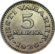 Estonia 5 Marka 1926 KM# 7 Republic Coinage EESTI VABARIIK 5 MARKA 1926 coin reverse Estonia 5 Marka 1926 KM# 7 Republic Coinage EESTI VABARIIK 5 MARKA 1926 coin reverse