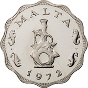 Malta 5 Mils Eastern Lampstand 1972 Proof KM# 7 MALTA 1972 coin obverse Malta 5 Mils Eastern Lampstand 1972 Proof KM# 7 MALTA 1972 coin obverse