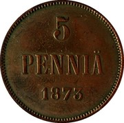 Finland 5 Pennia Small letters 1873 KM# 4.2 5 PENNIÄ DATE coin reverse Finland 5 Pennia Small letters 1873 KM# 4.2 5 PENNIÄ DATE coin reverse