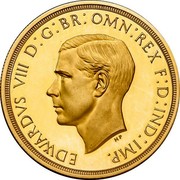 UK 5 Pounds Edward VIII (Pattern) 1937 Proof EDWARDVS VIII D: G: BR: OMN: REX F: D: IND: IMP. coin obverse