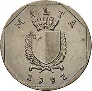Malta 50 Cents 1991 KM# 98 Reform Coinage MALTA REPUBLIKA TA'MALTA 1992 coin obverse Malta 50 Cents 1991 KM# 98 Reform Coinage MALTA REPUBLIKA TA'MALTA 1992 coin obverse