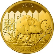 Australia 50 Dollars Year of the Pig (Gold Lunar Series II) 2019 Proof 2019 1/2 OZ 9999 AU coin reverse Australia 50 Dollars Year of the Pig (Gold Lunar Series II) 2019 Proof 2019 1/2 OZ 9999 AU coin reverse