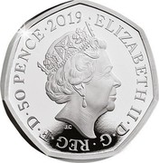 UK 50 Pence Peter Rabbit 2019 Proof ELIZABETH II ∙ D ∙ G ∙ REG ∙ F ∙ D ∙ 50 PENCE ∙ 2019 ∙ J.C coin obverse