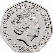 UK 50 Pence Stephen Hawking's Memorial 2019 ELIZABETH II∙D∙G∙REG∙F∙D∙50 PENCE∙2019∙ J.C coin obverse UK 50 Pence Stephen Hawking's Memorial 2019 ELIZABETH II∙D∙G∙REG∙F∙D∙50 PENCE∙2019∙ J.C coin obverse