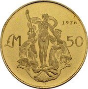 Malta 50 Pounds Door knocker 1976 KM# 44 LM 50 1972 coin reverse