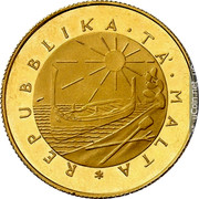Malta 50 Pounds Mnara 1977 Proof KM# 49 REPUBBLIKA TA MALTA coin obverse