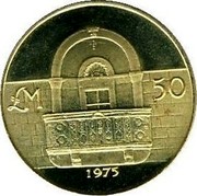 Malta 50 Pounds Stone balcony - New arms 1975 KM# 39 LM50 1975 coin reverse