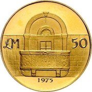 Malta 50 Pounds Stone balcony - Old arms 1975 KM# 38 LM50 1975 coin reverse
