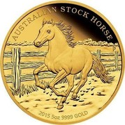 Australia 500 Dollars Australian Stoch Horse 2015 P AUSTRALIAN STOCK HORSE 2015 5 OZ 9999 GOLD P JM coin reverse Australia 500 Dollars Australian Stoch Horse 2015 P AUSTRALIAN STOCK HORSE 2015 5 OZ 9999 GOLD P JM coin reverse