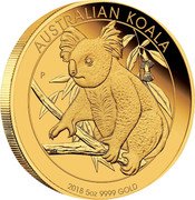 Australia 500 Dollars Koala 2018 P AUSTRALIAN KOALA 2018 5 OZ 9999 GOLD P TV coin reverse Australia 500 Dollars Koala 2018 P AUSTRALIAN KOALA 2018 5 OZ 9999 GOLD P TV coin reverse