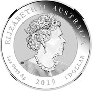 Australia Dollar Double Dragon 2019 ELIZABETH II AUSTRALIA 1 OZ 9999 AG 2019 1 DOLLAR coin obverse Australia Dollar Double Dragon 2019 ELIZABETH II AUSTRALIA 1 OZ 9999 AG 2019 1 DOLLAR coin obverse