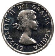 Canada Dollar Voyageur 1959 KM# 54 ELIZABETH II DEI GRATIA REGINA MG coin obverse Canada Dollar Voyageur 1959 KM# 54 ELIZABETH II DEI GRATIA REGINA MG coin obverse