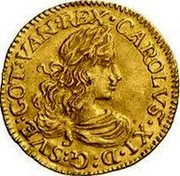 Estonia Ducat 1 Dukat - Carl XI 1677 KM# 48 CAROLVS ∙ XI ∙ D : G : SVE : GOT : VAN : REX : coin obverse Estonia Ducat 1 Dukat - Carl XI 1677 KM# 48 CAROLVS ∙ XI ∙ D : G : SVE : GOT : VAN : REX : coin obverse