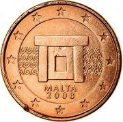 Malta Euro Cent Mnajdra Temples 2008 F KM# 125 MALTA 2008 NGB F coin obverse Malta Euro Cent Mnajdra Temples 2008 F KM# 125 MALTA 2008 NGB F coin obverse