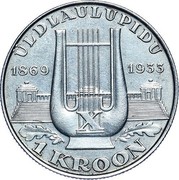 Estonia Kroon 10th Song Festival in Tallinn 1933 KM# 14 ÜLDLAULUPIDU 1869 1933 X 1 KROON coin reverse Estonia Kroon 10th Song Festival in Tallinn 1933 KM# 14 ÜLDLAULUPIDU 1869 1933 X 1 KROON coin reverse