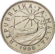 Malta Lira 1986 Proof KM# 82 Reform Coinage REPUBBLIKA TA' MALTA 1986 coin obverse Malta Lira 1986 Proof KM# 82 Reform Coinage REPUBBLIKA TA' MALTA 1986 coin obverse