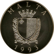Malta Lira 430 years Defense of Christian Europe 1993 KM# 103 M A L T A 1 9 9 3 coin obverse Malta Lira 430 years Defense of Christian Europe 1993 KM# 103 M A L T A 1 9 9 3 coin obverse