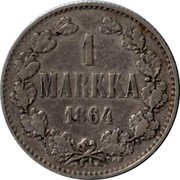 Finland Markka Aleksandr II 1864 S KM# 3.1 1 MARKKA 1865 coin reverse Finland Markka Aleksandr II 1864 S KM# 3.1 1 MARKKA 1865 coin reverse