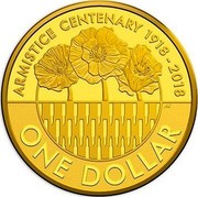 Australia One Dollar Armistice 100 Years On 2018 ARMISTICE CENTENARY 1918-2018 ONE DOLLAR coin reverse Australia One Dollar Armistice 100 Years On 2018 ARMISTICE CENTENARY 1918-2018 ONE DOLLAR coin reverse