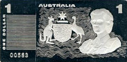 Australia One Dollar Masterpieces in Silver - Banknote ingot 1990 Proof 1 AYSTRALIA 1 ONE DOLLAR coin obverse Australia One Dollar Masterpieces in Silver - Banknote ingot 1990 Proof 1 AYSTRALIA 1 ONE DOLLAR coin obverse
