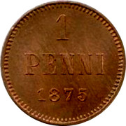 Finland Penni Alexander II Small letters 1875 KM# 1.2 1 PENNI DATE coin reverse