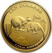 Australia Ten Dollars Explorers First Sightings Kangaroo 2014 TEN DOLLARS 1/10 OZ .9999 AU C coin reverse Australia Ten Dollars Explorers First Sightings Kangaroo 2014 TEN DOLLARS 1/10 OZ .9999 AU C coin reverse