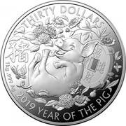 Australia Thirty Dollars Year of the Pig (豬) 2019 Proof THIRTY DOLLARS 1 KG .999 AG 2019 YEAR OF THE PIG coin reverse Australia Thirty Dollars Year of the Pig (豬) 2019 Proof THIRTY DOLLARS 1 KG .999 AG 2019 YEAR OF THE PIG coin reverse